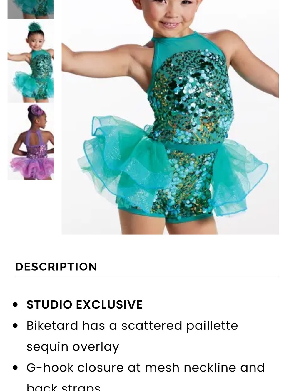 Weissman Dance Costume Turquoise Sequin Bustle Small Child Everyday Popstar